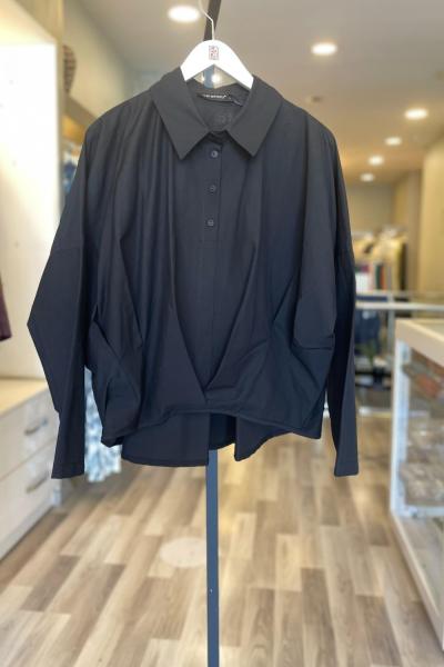 Ceremony Önden Yarım Patlı Önü Kısa Arkası Uzun Kısa Paper Touch Gömlek Siyah