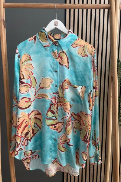 Ceremony Çiçek Desen Gömlek  Turkuaz