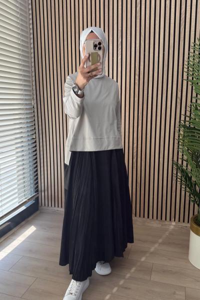 Ceremony Önden Dikişli Ve İki Parçası Kraşlı Tek Cepli Parçalı Dubai Etek  Siyah