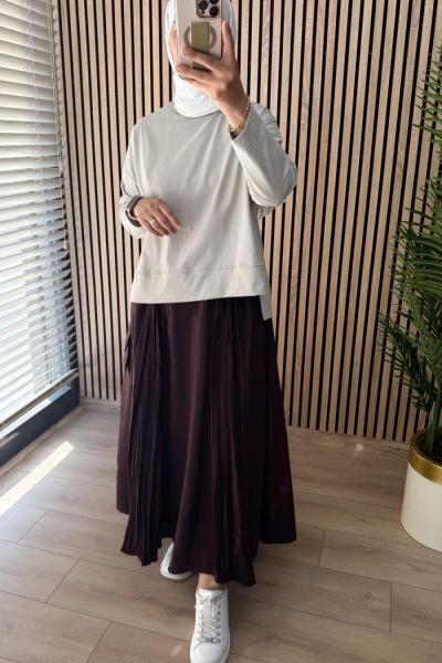 Ceremony Önden Dikişli Ve İki Parçası Kraşlı Tek Cepli Parçalı Dubai Etek  Bordo