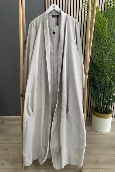 Ceremony Önü Fermuarlı Şal Yaka Dubai Ferace Bej