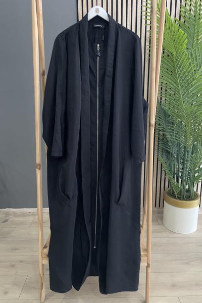 Ceremony Önü Fermuarlı Şal Yaka Dubai Ferace Siyah