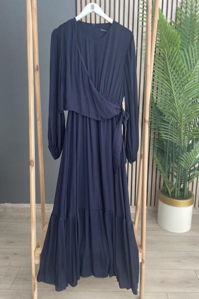 Ceremony Ön Aller Bağlama Detaylı Memory Cupra Elbise Lacivert