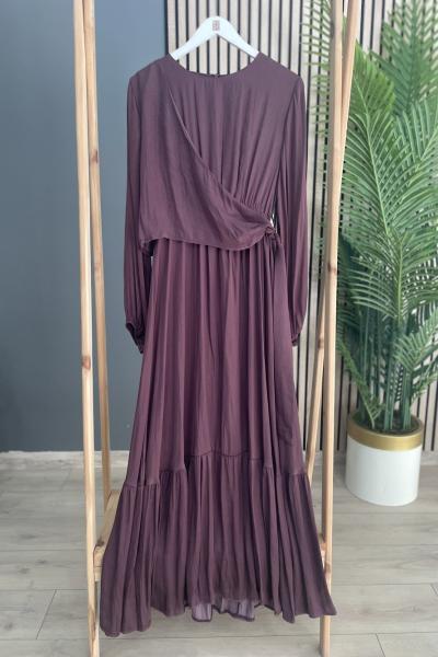 Ceremony Ön Aller Bağlama Detaylı Memory Cupra Elbise Kızıl Kahve