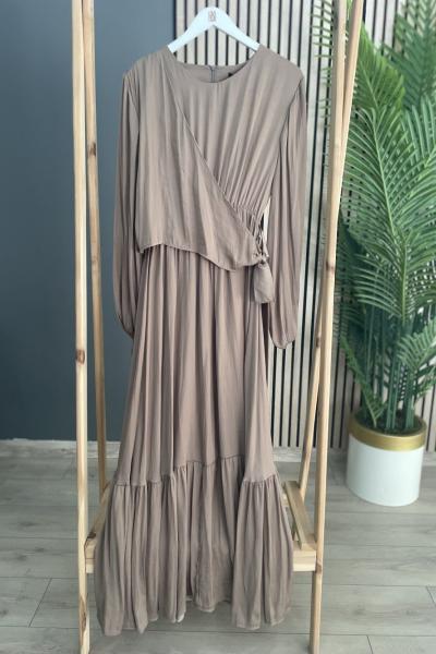 Ceremony Ön Aller Bağlama Detaylı Memory Cupra Elbise Kakao