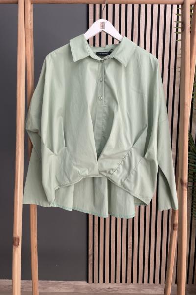 Ceremony Önden Yarım Patlı Önü Kısa Arkası Uzun Kısa Paper Touch Gömlek Fıstık Yeşili