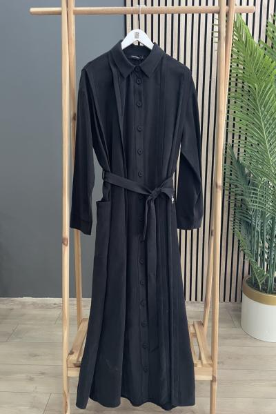 Ceremony Önü Ve Arkası Aller Detaylı Yandan Torba Cepli Pasion Gömlek Elbise Siyah