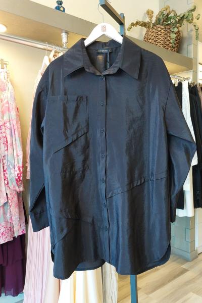 Ceremony 2026 KIŞ Önden Düğmeli Uzun Cep Detaylı Tunik Siyah