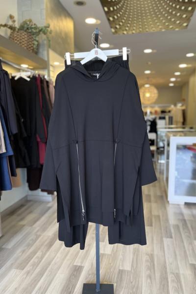 Ceremony 2026 KIŞ Önden Çift Fermuarlı Kapüşonlu Pantolonlu Takım Siyah