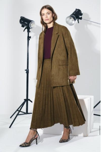 Ceremony 2026 KIŞ İnce Plisoley Suet Etek Haki