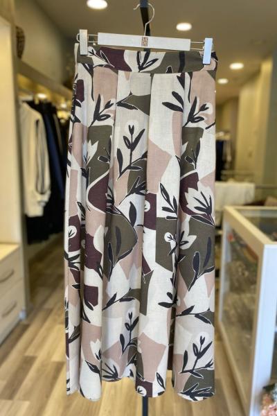 Ceremony Ata Dijital Baskı Pileli Etek Kahverengi