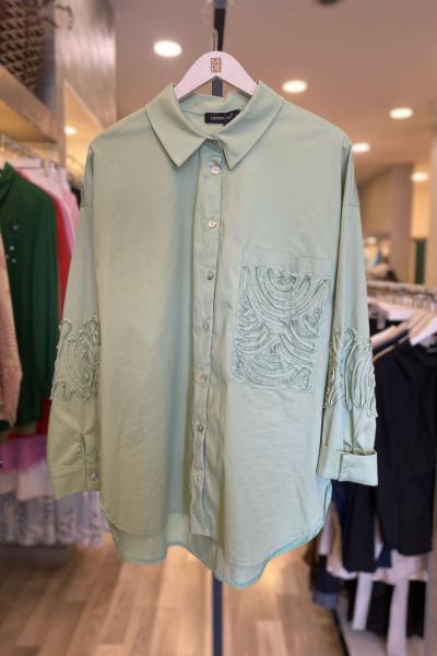 Ceremony Aplike Detaylı Tek Cepli Paper Touch Tunik Yeşil