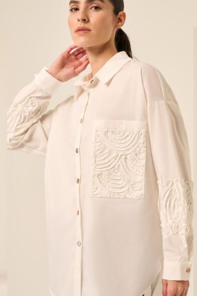 Ceremony Aplike Detaylı Tek Cepli Paper Touch Tunik Ekru