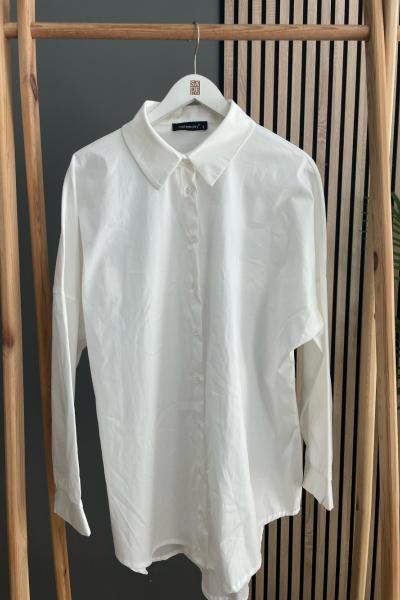 Ceremony Arkası Patlı Oversize Gömlek Beyaz