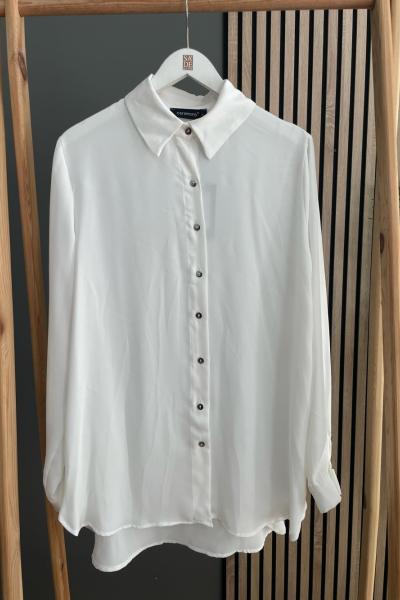 Ceremony Arkası Uzun Krep Gömlek  Beyaz