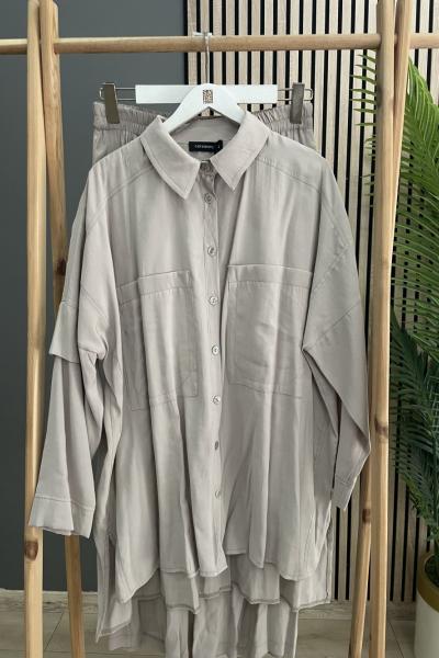 Ceremony Arkası Slopet Detaylı Verano Pantolonlu Takım Bej