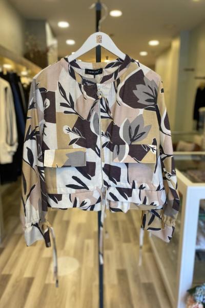 Ceremony Ata Önü Fermuarlı Kısa Dijital Baskılı Ceket Amber