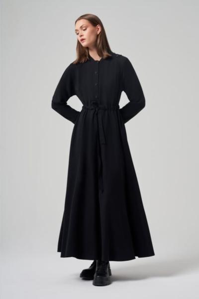 Ceremony 2026 KIŞ Anjelik Önden Yarım Düğmeli Elbise Siyah