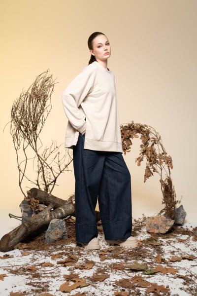 Ceremony Beli Lastikli Paçası Parçalı Kot Pantalon Mavi