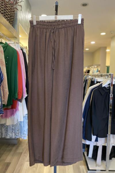Ceremony Beli Lastik ve Bağlama Detaylı Bol Paça Pasion Pantolon Kahverengi