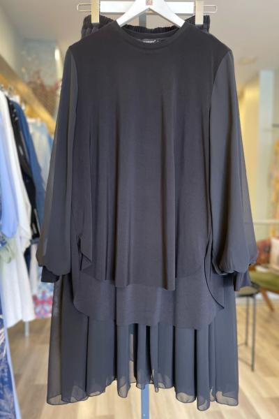 Ceremony Bluzunun Kolu Şifon Garnili Eteği Fırfırlı Ve Kraşlı Sandy Takım  Siyah