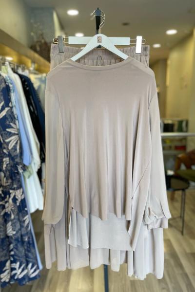 Ceremony Bluzunun Kolu Şifon Garnili Eteği Fırfırlı Ve Kraşlı Sandy Takım  Bej