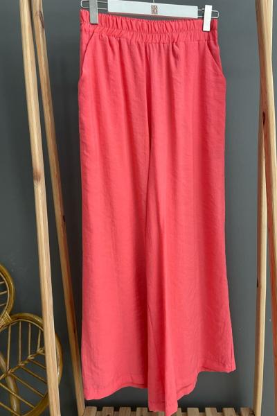 Ceremony Bol Paça Beli Lastikli Pantolon Nar Çiçeği