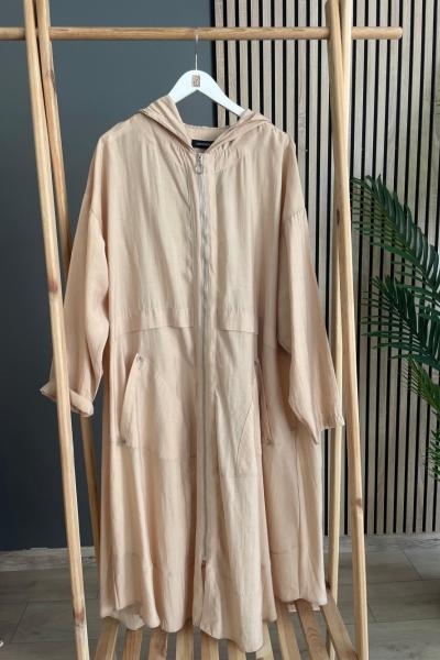 Ceremony Bel Kısmı Allerli Önden Fermuarlı Kapüşonlu Cupra Kap Taş Rengi