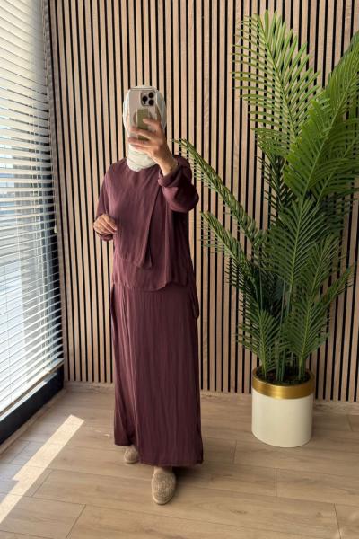 Ceremony Bluzu Pelerinli Pantolonlu Kruvaze Kapama Memory Takım Kızıl Kahve