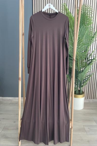 Ceremony 2026 KIŞ Basic Uzun Kollu Bambu Elbise Kahverengi