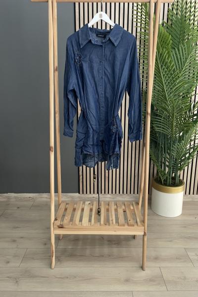 Ceremony Büzgü Taş İşlemeli İspanyol Tensel Tunik Kot (Denim)