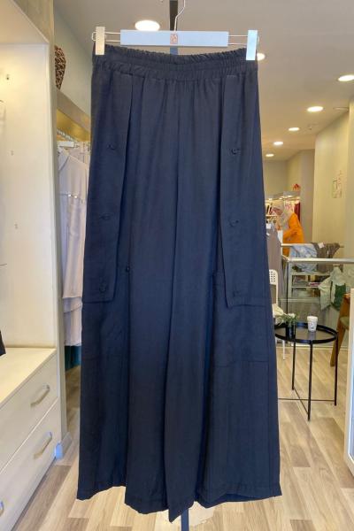 Ceremony Beli Lastikli Yandan Uzun Kapaklı Düğmeli Bol Paça Pasion Pantolon Siyah