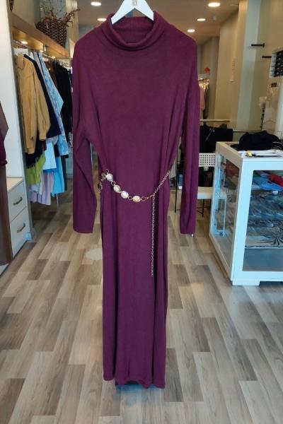 Ceremony 2026 KIŞ Balıkçı Yaka Kemer Aksesuarlı Triko Elbise Bordo