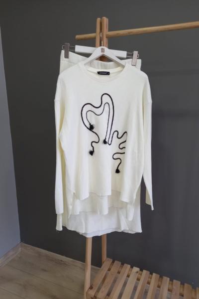 Ceremony Fitilli Triko Etek Takım Krem