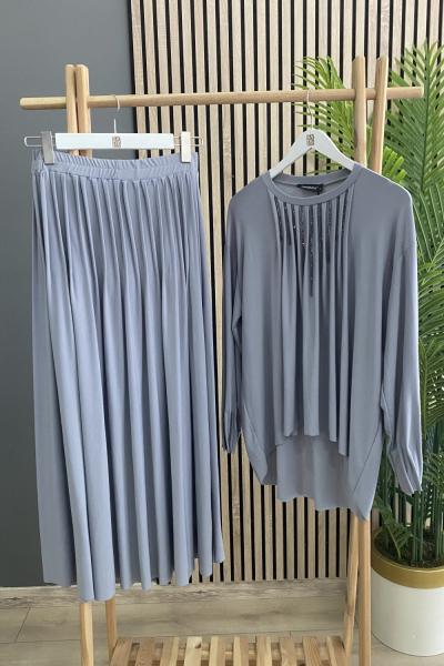 Ceremony Ceremony Nervürlü Zincirli Sandy Etekli Takım Gri