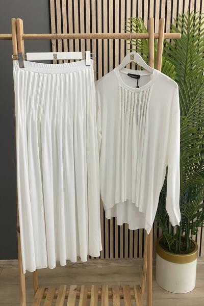 Ceremony Ceremony Nervürlü Zincirli Sandy Etekli Takım Beyaz