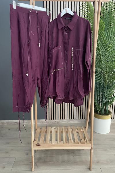 Ceremony Cebi İşlemeli Tensel Takım Mürdüm