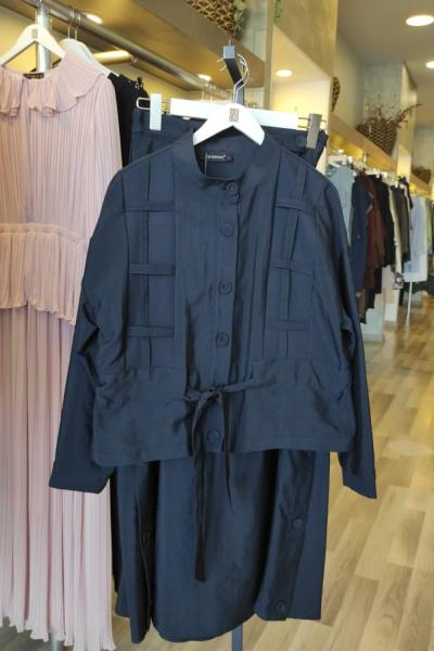 Ceremony 2026 KIŞ Ceketi Kafes Detaylı Eteğinin Yanları Düğme Detaylı Takım Lacivert