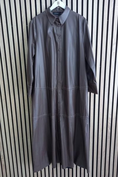 Ceremony Dikiş Detaylı Deri Elbise Acı Kahve