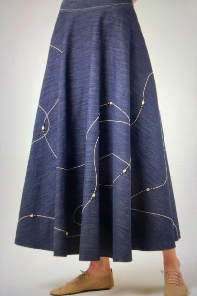 Ceremony Deniz Kabuğu İşlemeli Denim Kloş Etek  Lacivert