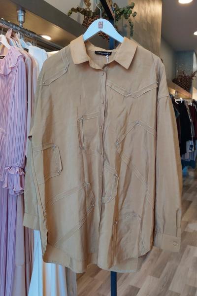 Ceremony Düğmeli Uzun Kollu Dekoratif Dikişli Gömlek Hardal Sarısı