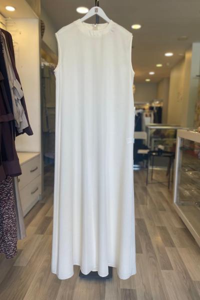 Ceremony Düz Kesim Samar Kolsuz Elbise Krem