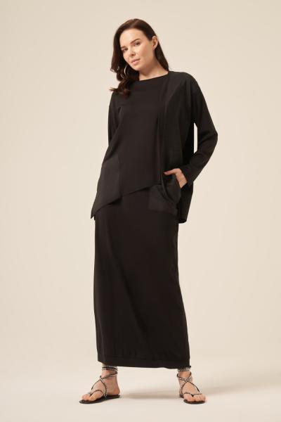 Ceremony Eteği ve Tuniği Dubai Cep Detaylı Etekli Bambu Takım Siyah