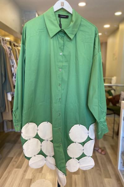 Ceremony Etek Ucu Daireli Ve Aksesuar Detaylı Önden Düğmeli Paper Touch Gömlek Elma