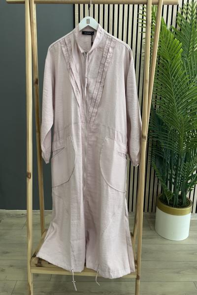 Ceremony Etek Ucu Yakası Stoperli Belden Kuşaklı Cupra Kap Pembe