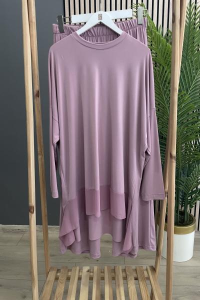 Ceremony Etek Ucu Kulaklı Şifon Detaylı Sandy Pantolon Takım  Pembe