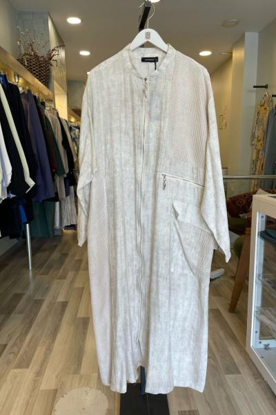 Ceremony File Detaylı Tek Cepli Önden Fermuarlı Hakim Yaka Tensel Kap  Taş Rengi