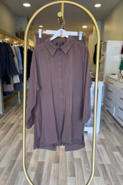 Ceremony Gömleğinin Arkası Kraşlı Tencel Pantolonlu Takım Kahverengi