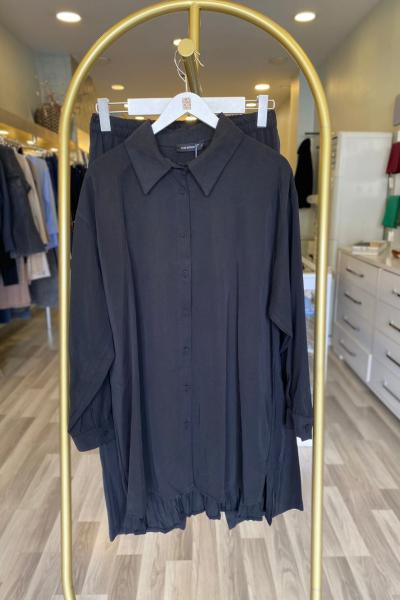 Ceremony Gömleğinin Arkası Kraşlı Tencel Pantolonlu Takım Siyah