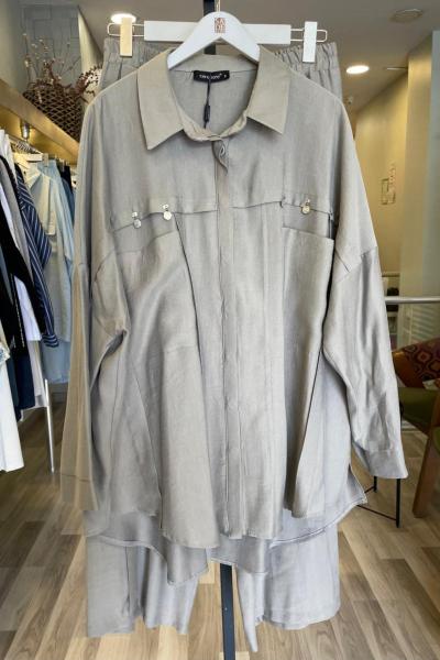 Ceremony Gümüş Para İşlemeli Üstten Torba Cepli Pantolonlu Takım Gri